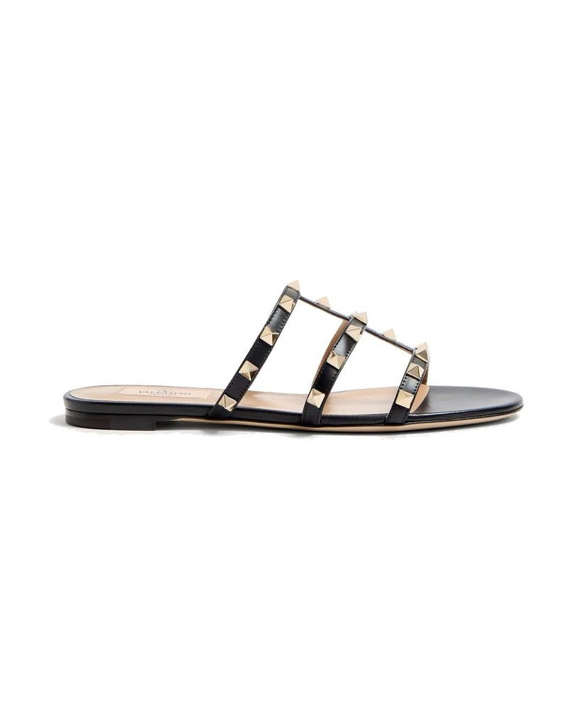 Valentino Garavani Black Calfskin Flat Sandals