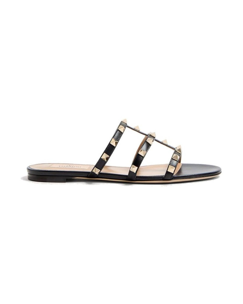 Valentino Garavani Black Calfskin Flat Sandals Glam Steals