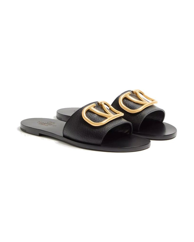 Valentino Garavani Black Calfskin Flat Sandals Glam Steals