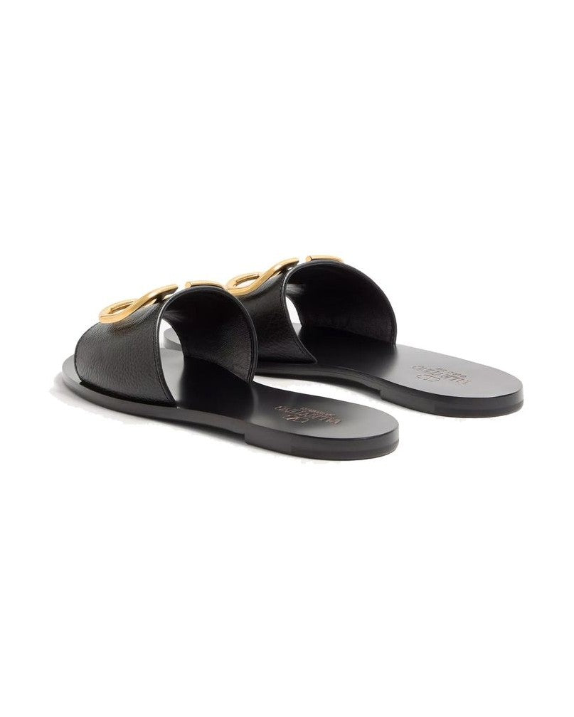 Valentino Garavani Black Calfskin Flat Sandals Glam Steals