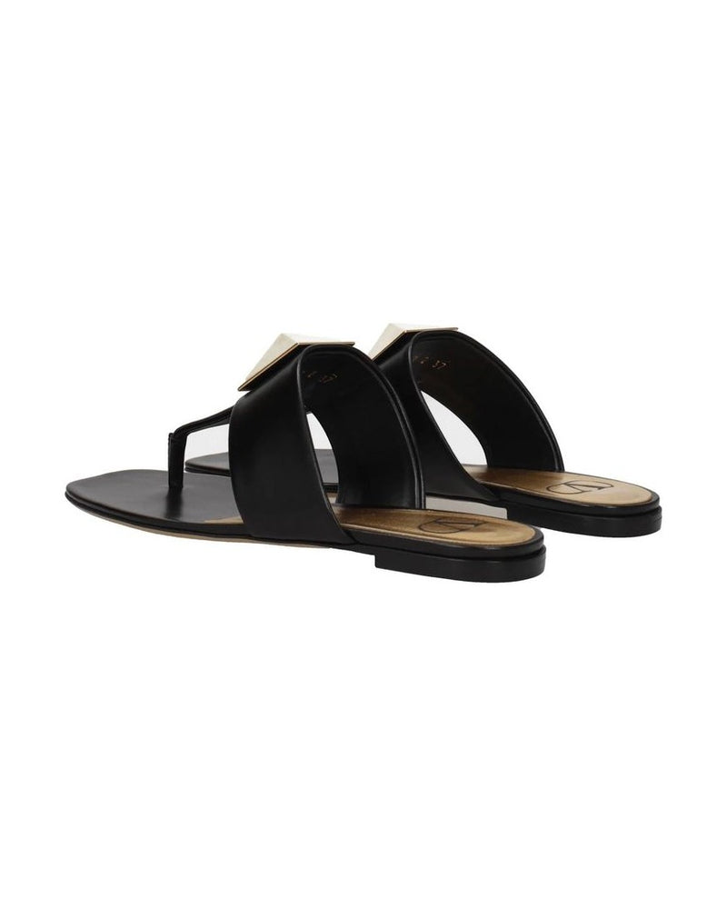 Valentino Garavani Black Calfskin Flat Sandals Glam Steals