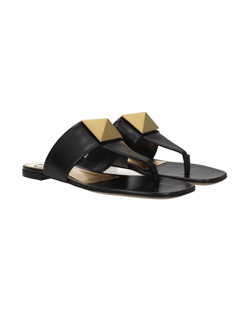 Valentino Garavani Black Calfskin Flat Sandals Glam Steals