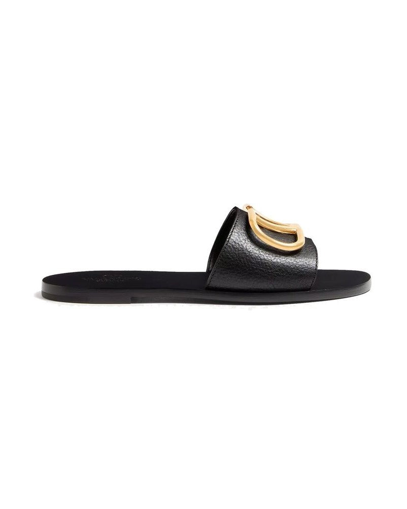 Valentino Garavani Black Calfskin Flat Sandals Glam Steals