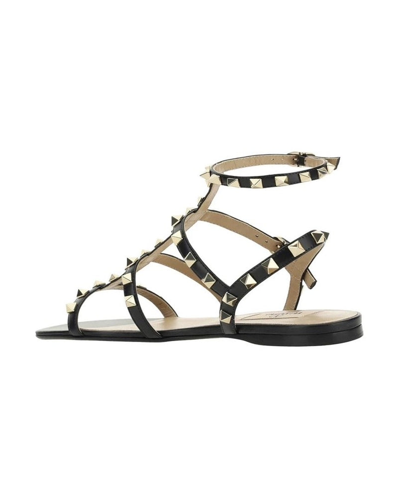 Valentino Garavani Black Calfskin Flat Sandals Glam Steals