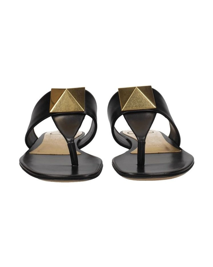 Valentino Garavani Black Calfskin Flat Sandals Glam Steals