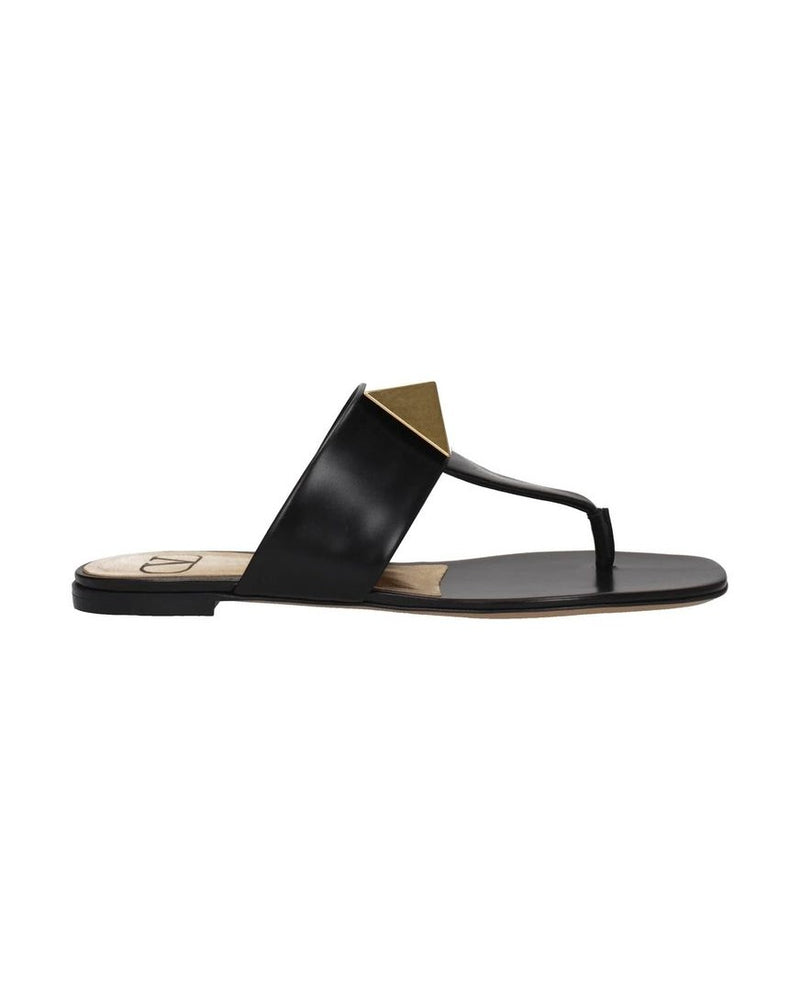 Valentino Garavani Black Calfskin Flat Sandals Glam Steals