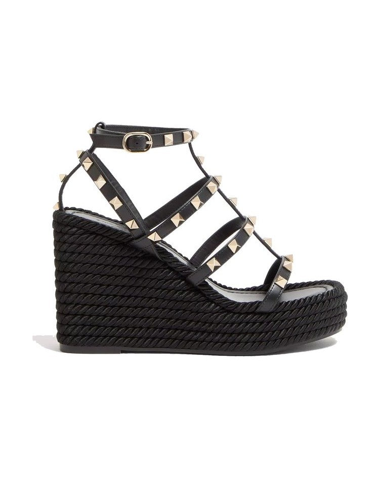 Valentino Garavani Black Calfskin Wedge Sandals Glam Steals