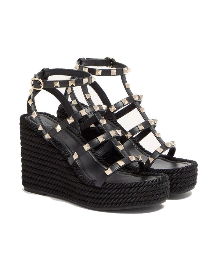 Valentino Garavani Black Calfskin Wedge Sandals Glam Steals
