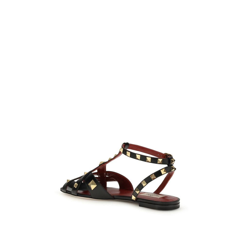 Valentino Garavani Black Goatskin Flat Sandals Glam Steals