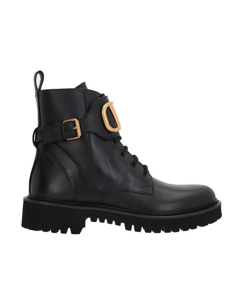 Valentino Garavani Black Lace Calfskin Up Boots Boots
