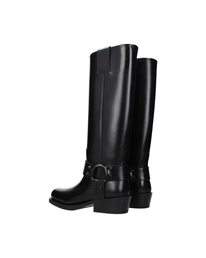 Valentino Garavani Black Leather Boots Glam Steals
