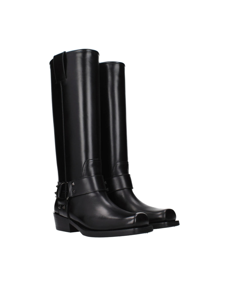 Valentino Garavani Black Leather Boots Glam Steals