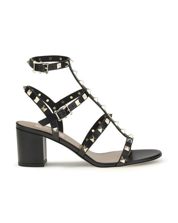 Valentino Garavani Black Leather Calf Bos Taurus Stiletto Heel Sandals Glam Steals