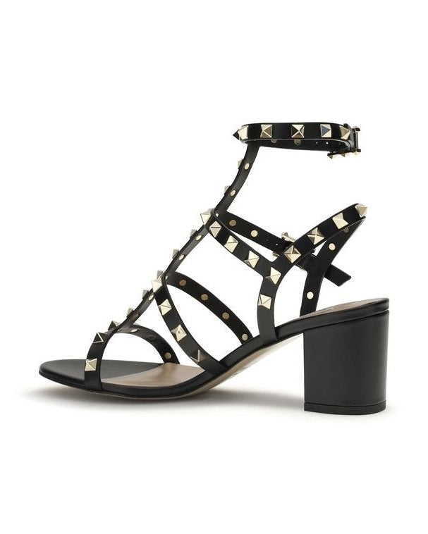 Valentino Garavani Black Leather Calf Bos Taurus Stiletto Heel Sandals Glam Steals