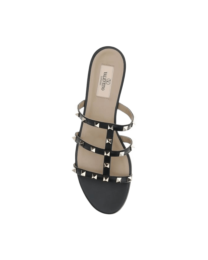 Valentino Garavani Black Calf Leather Bos Taurus Flat Sandals Glam Steals