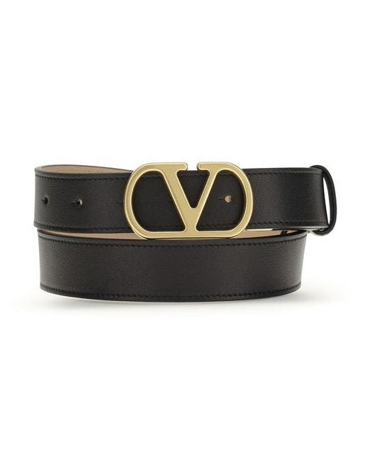 Valentino Garavani Black Leather Calf Bos Taurus Regular Belt Glam Steals