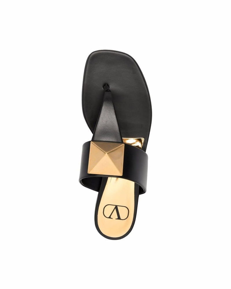 Valentino Garavani Black Leather Flat Sandals Glam Steals