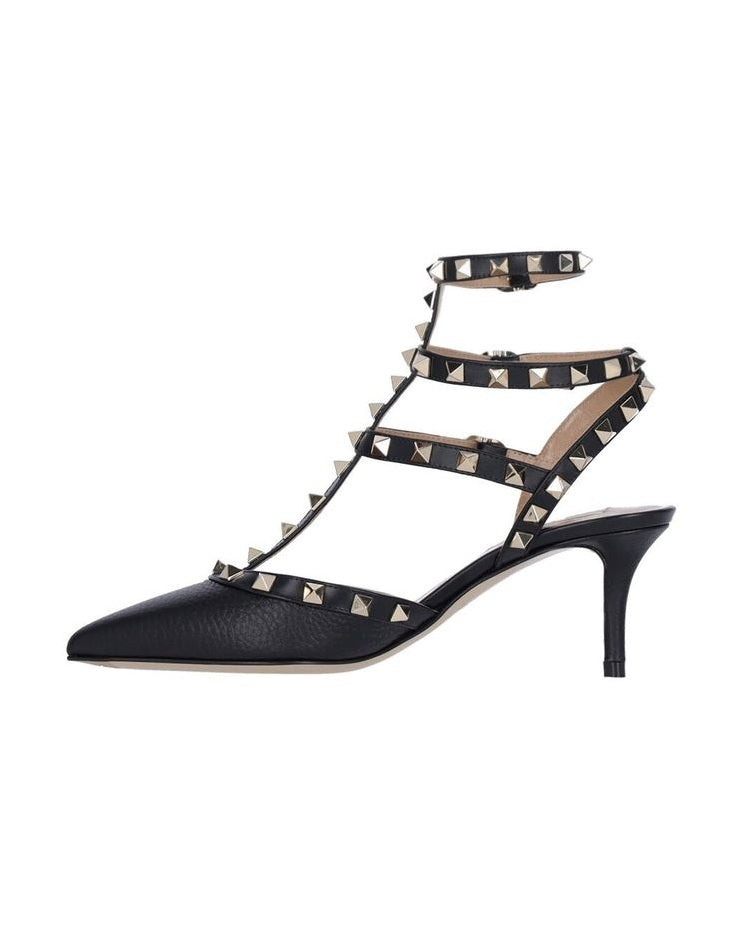 Valentino Garavani Black Leather Mid Heel Pumps Glam Steals