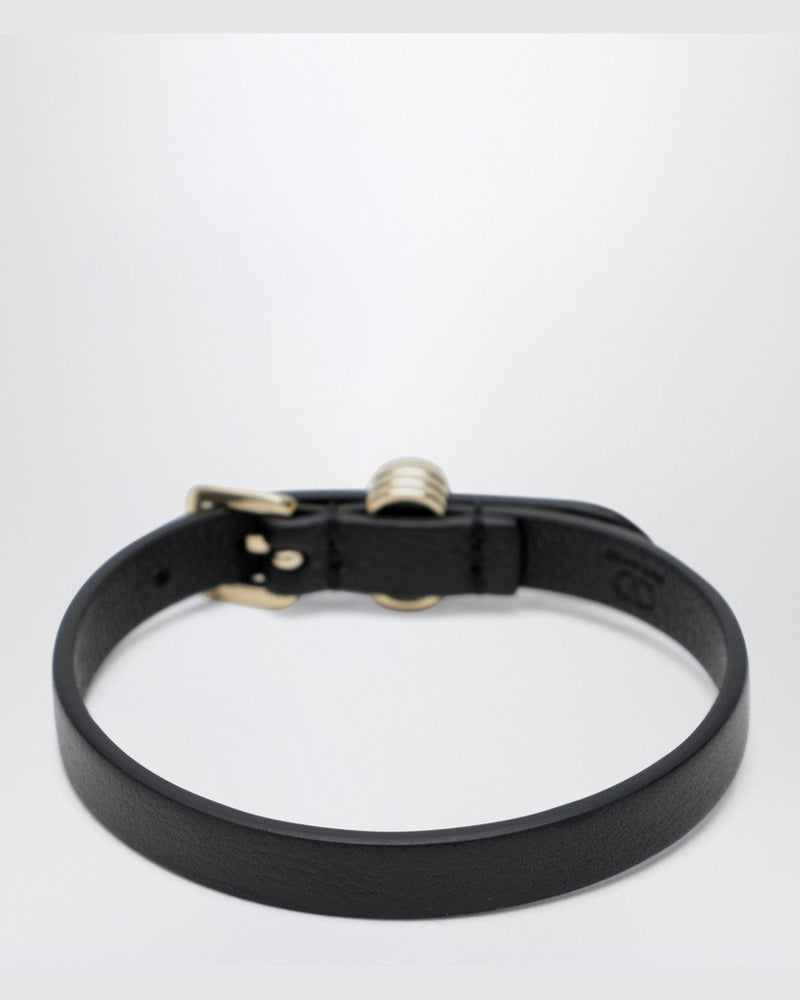 Valentino Garavani Black Leather Ovalette Crystal Bracelet Glam Steals