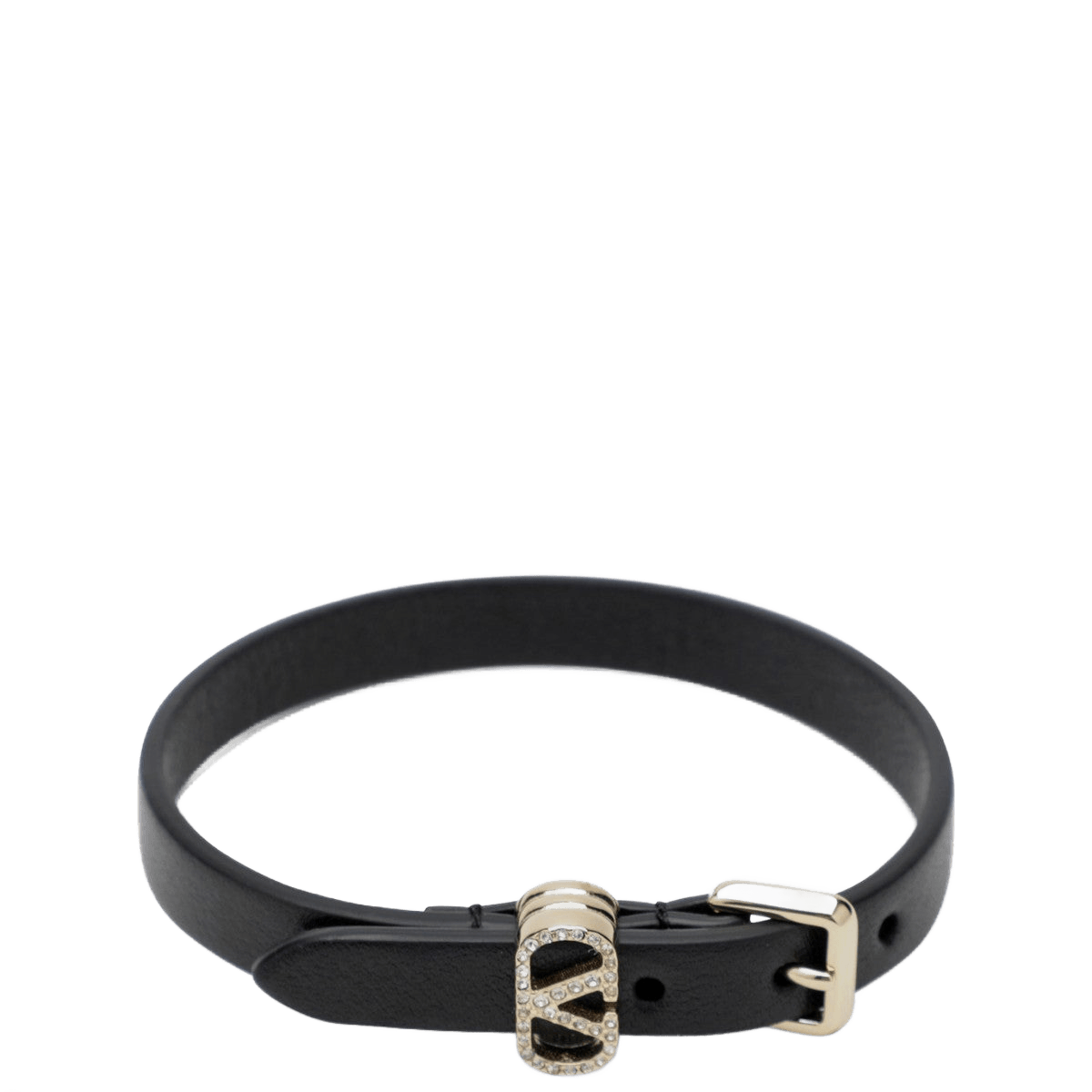 Valentino Garavani Black Leather Ovalette Crystal Bracelet Glam Steals