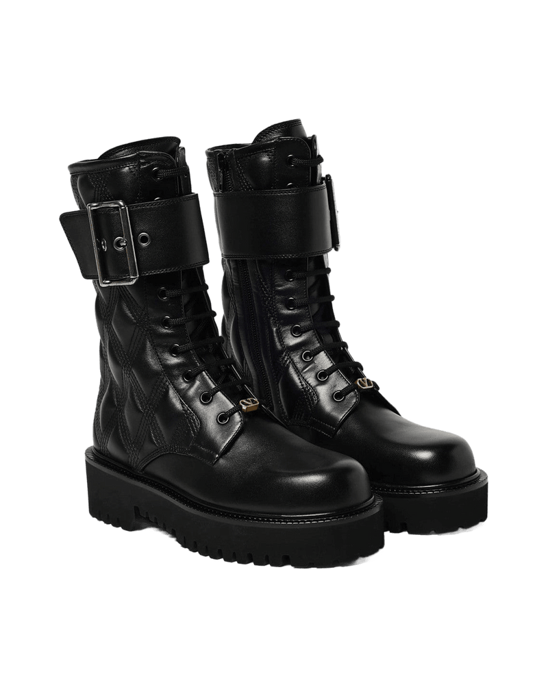 Valentino Garavani Black Leather Quiltie 67 Combat Boots Glam Steals
