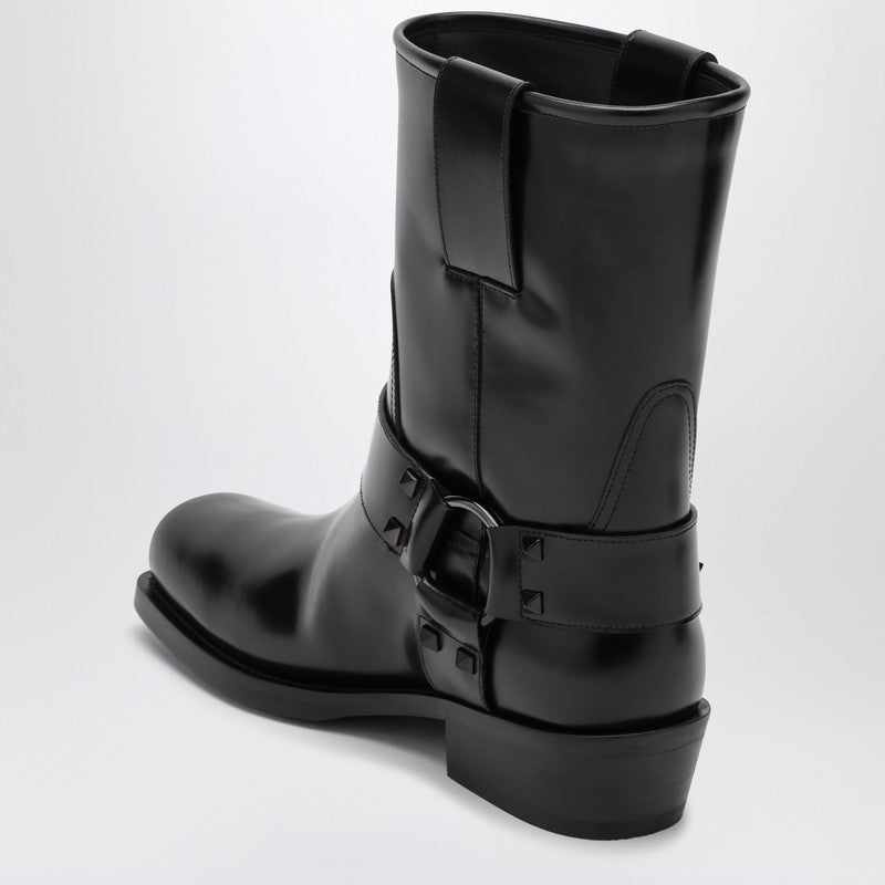 Valentino Garavani Black leather Biker Rockstud low boot