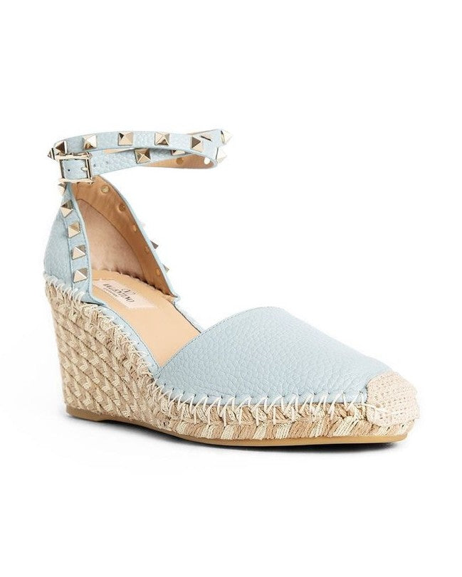 Valentino Garavani Blue Calfskin Wedge Sandals 