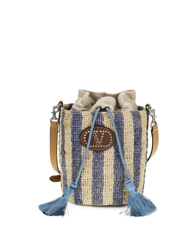 Valentino Garavani Blue Raffia Bucket Bag Glam Steals