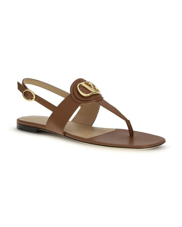 Valentino Garavani Brown Calf Leather Bos Taurus Flat Sandals Flats