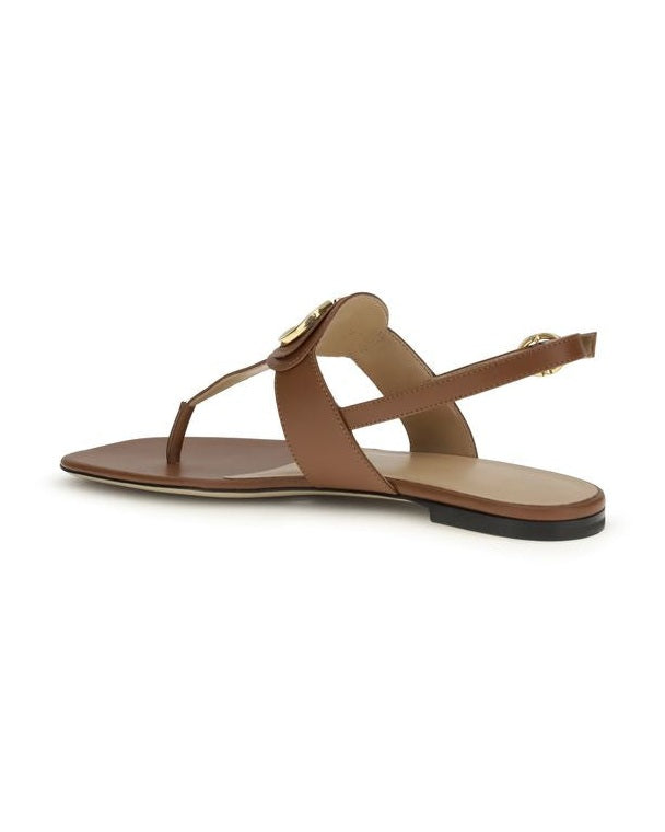 Valentino Garavani Brown Calf Leather Bos Taurus Flat Sandals Flats