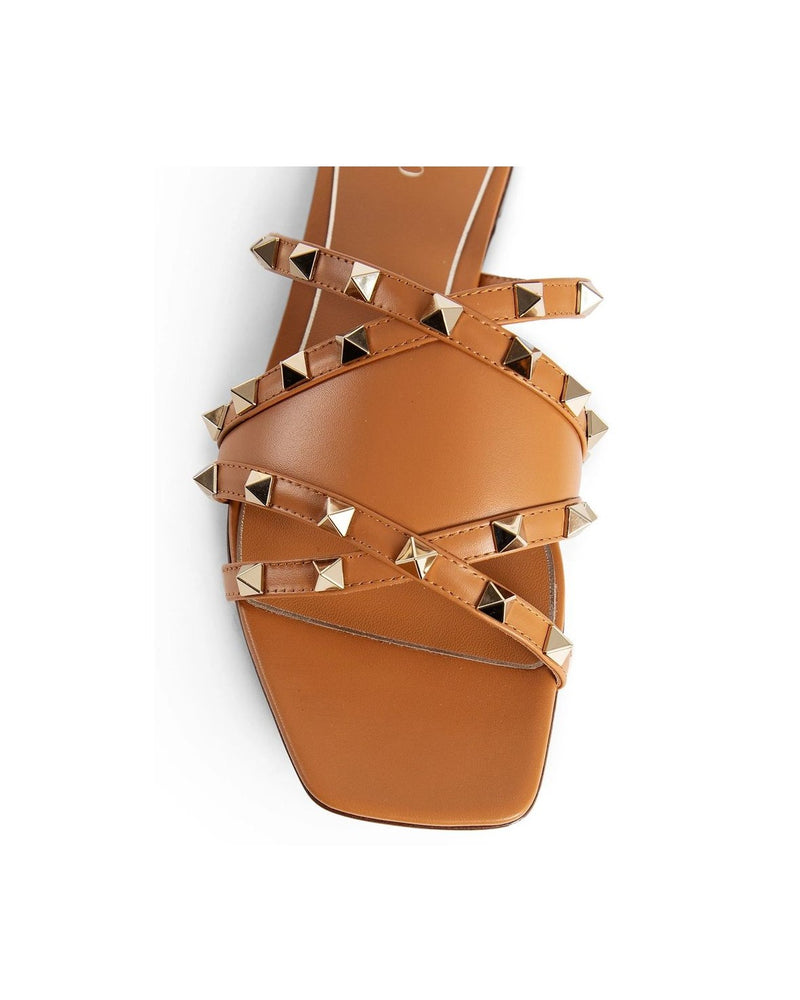 Valentino Garavani Brown Calfskin Flat Sandals Glam Steals