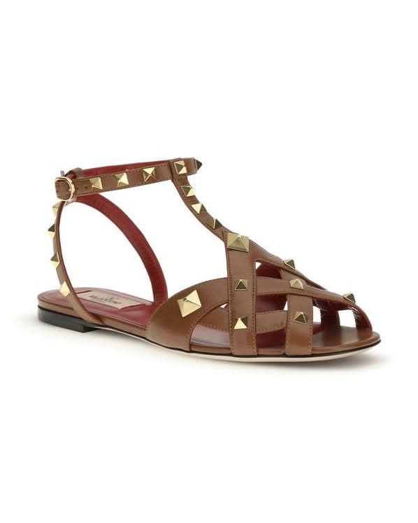 Valentino Garavani Brown Goatskin Strap Sandals 