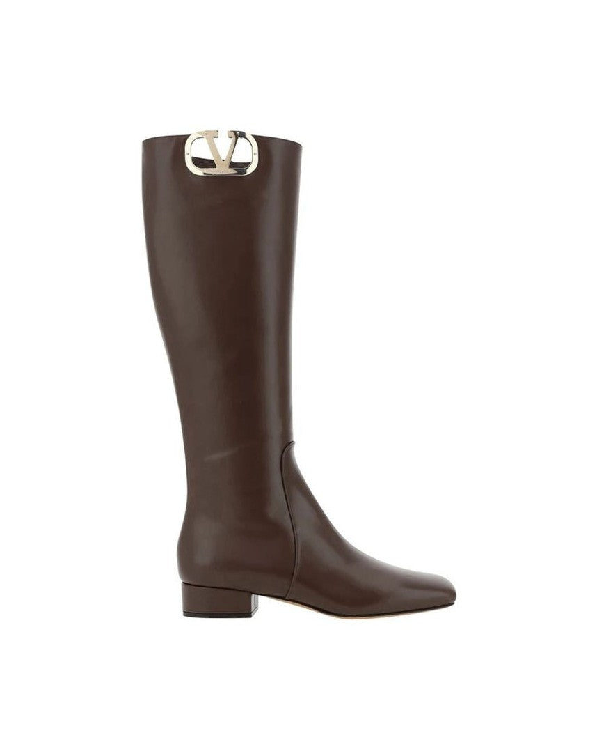 Valentino Garavani Brown Lace Calfskin Up Boots 