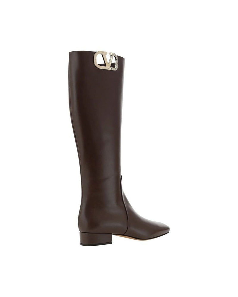 Valentino Garavani Brown Lace Calfskin Up Boots 