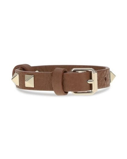Valentino Garavani Brown Leather Metal Bracelet Glam Steals