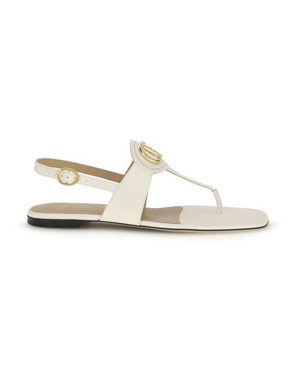 Valentino Garavani Cream Calf Leather Bos Taurus Flat Sandals
