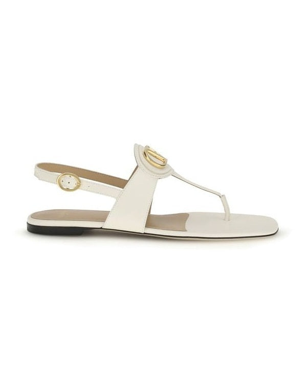 Valentino Garavani Cream Calf Leather Bos Taurus Flat Sandals Flats
