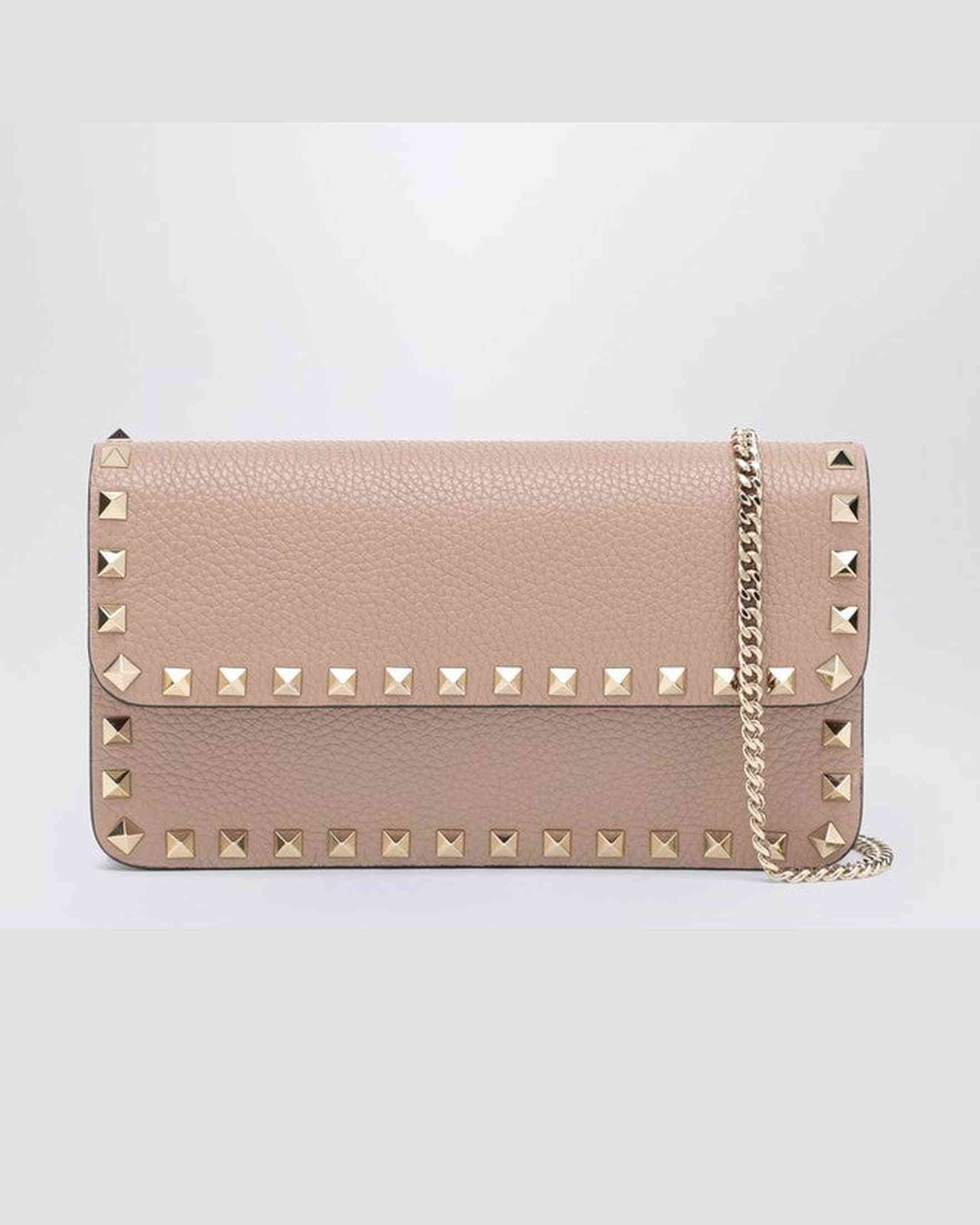 Valentino Garavani Garnet Calfskin Rockstud Chain Wallet Glam Steals