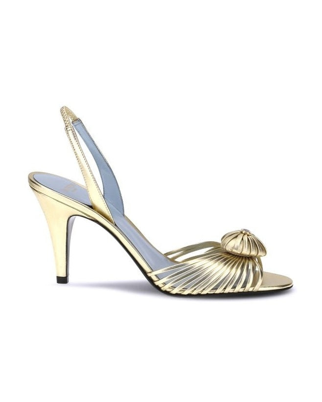 Valentino Garavani Gold Calf Leather Bos Taurus Stiletto Heel Sandals Glam Steals