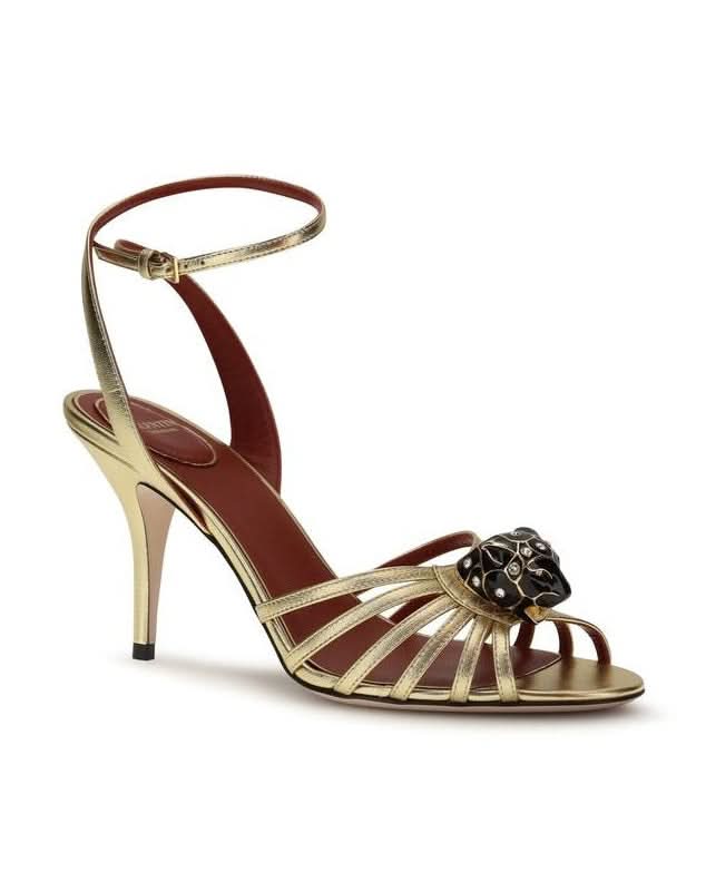 Valentino Garavani Gold Calf Leather Bos Taurus Stiletto Heel Sandals 