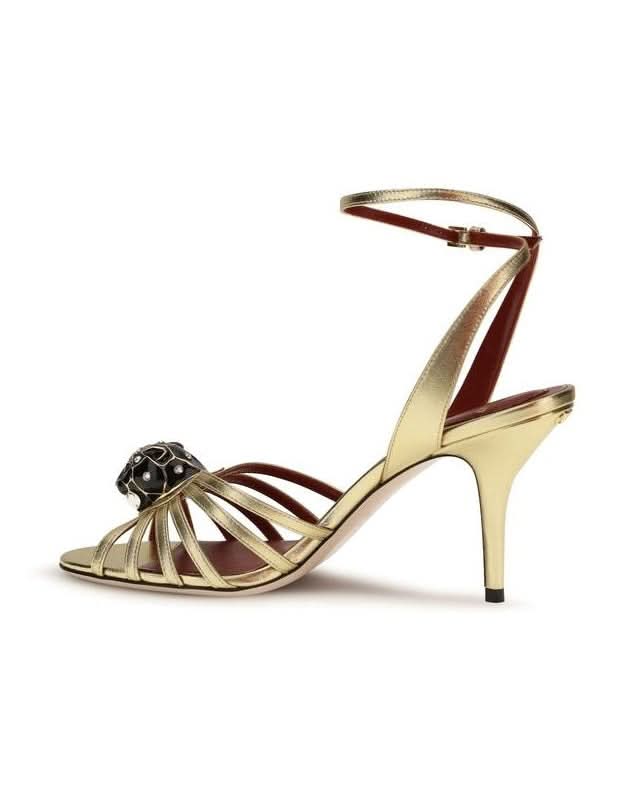 Valentino Garavani Gold Calf Leather Bos Taurus Stiletto Heel Sandals 