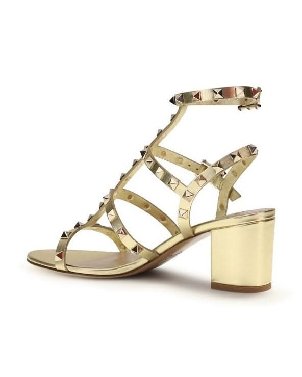 Valentino Garavani Gold Calf Leather Bos Taurus Strap Sandals 
