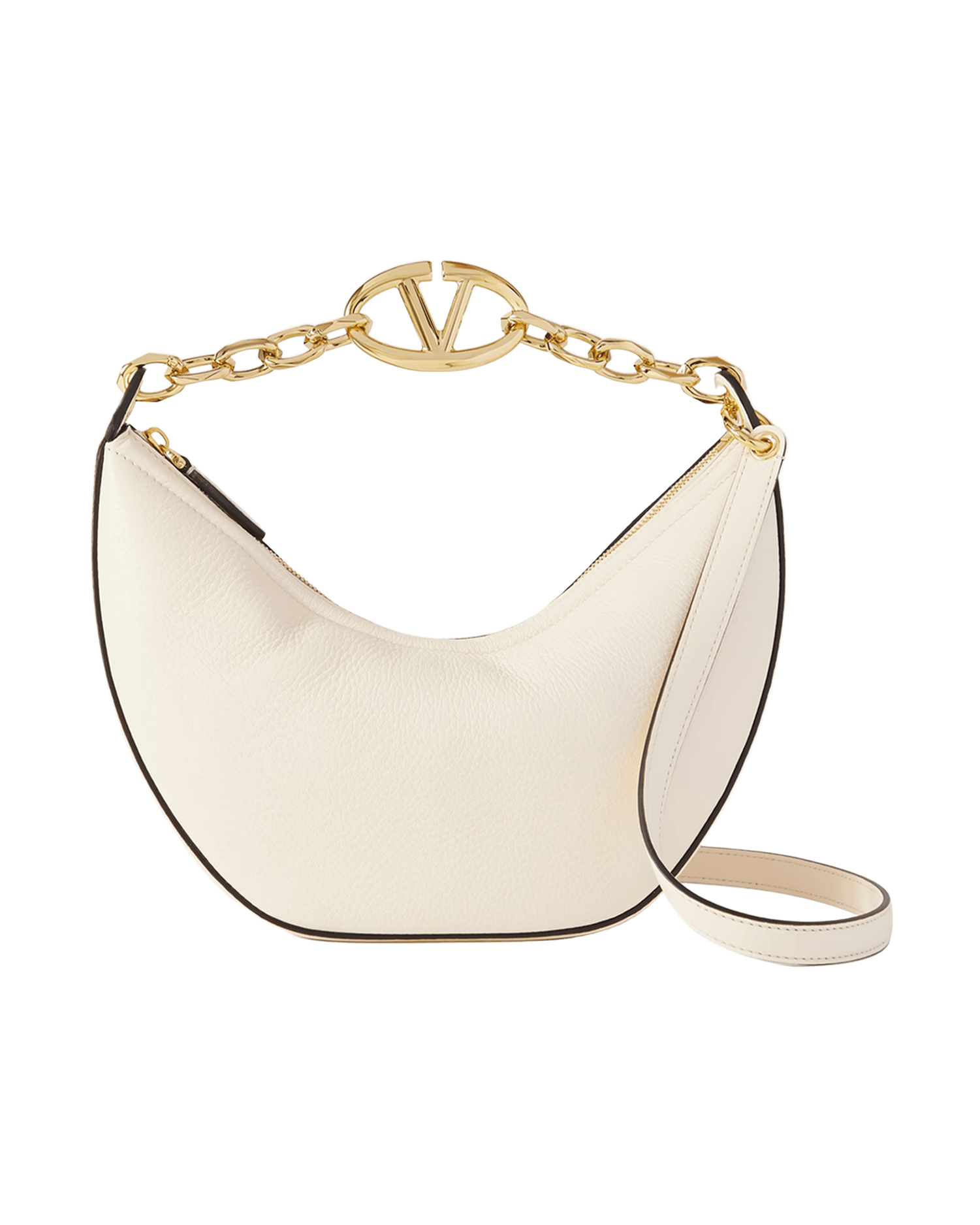 Valentino Garavani Leather Small Hobo Vlogo Shoulder Ivory Bag Glam Steals