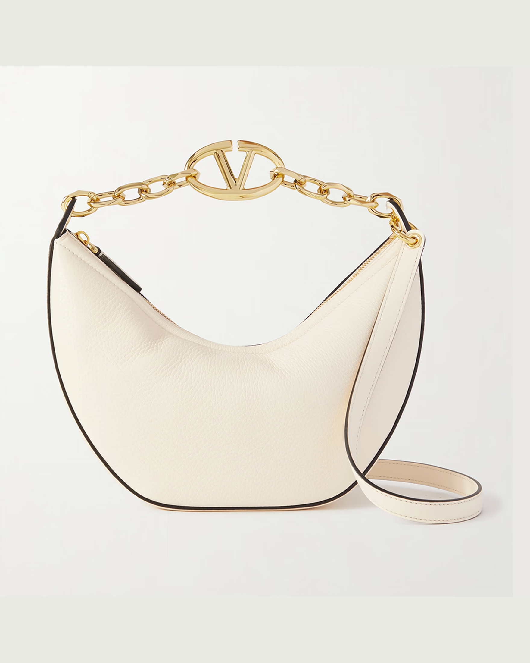 Valentino Garavani Leather Small Hobo Vlogo Shoulder Ivory Bag Glam Steals