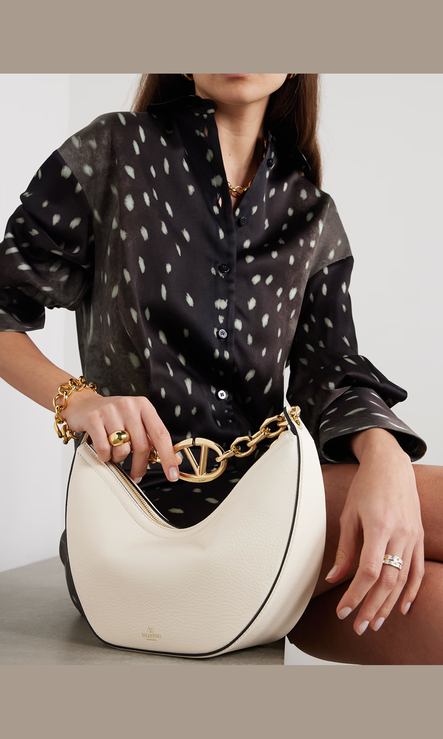 Valentino Garavani Leather Small Hobo Vlogo Shoulder Ivory Bag Glam Steals