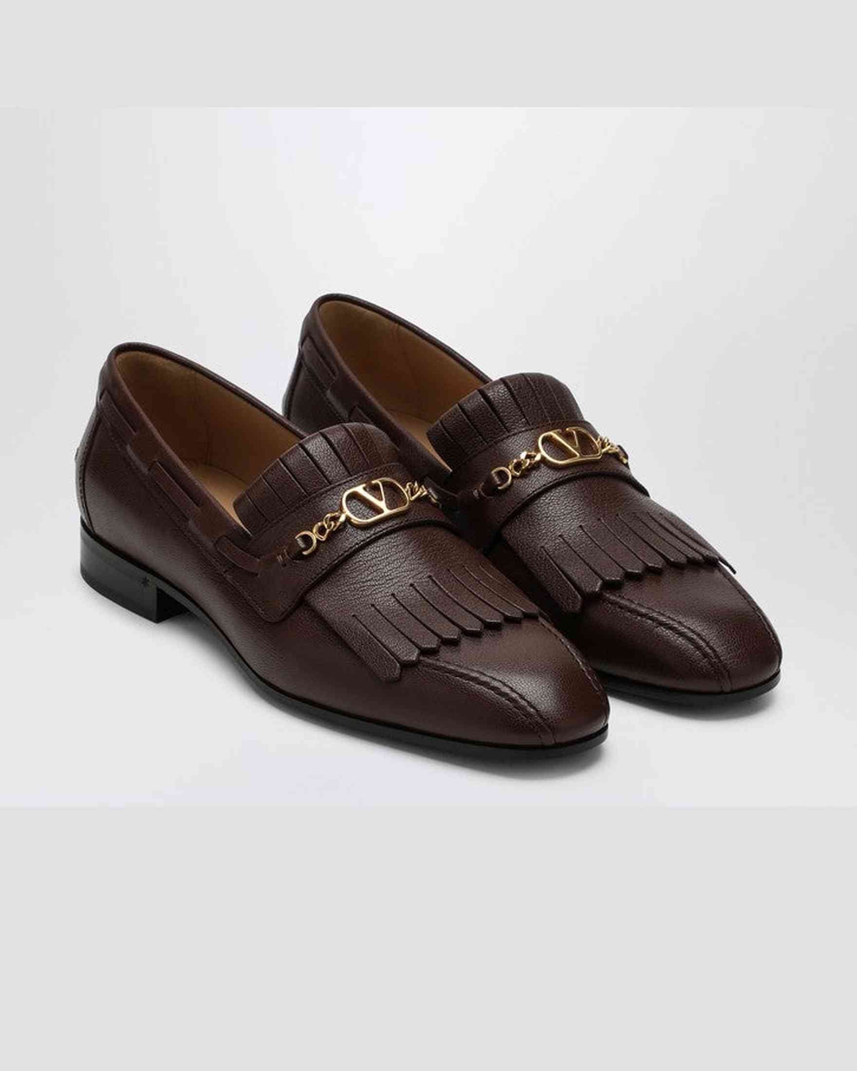 Valentino Garavani Moccasin Vlogo Signature Coffee Color with Fringes Glam Steals