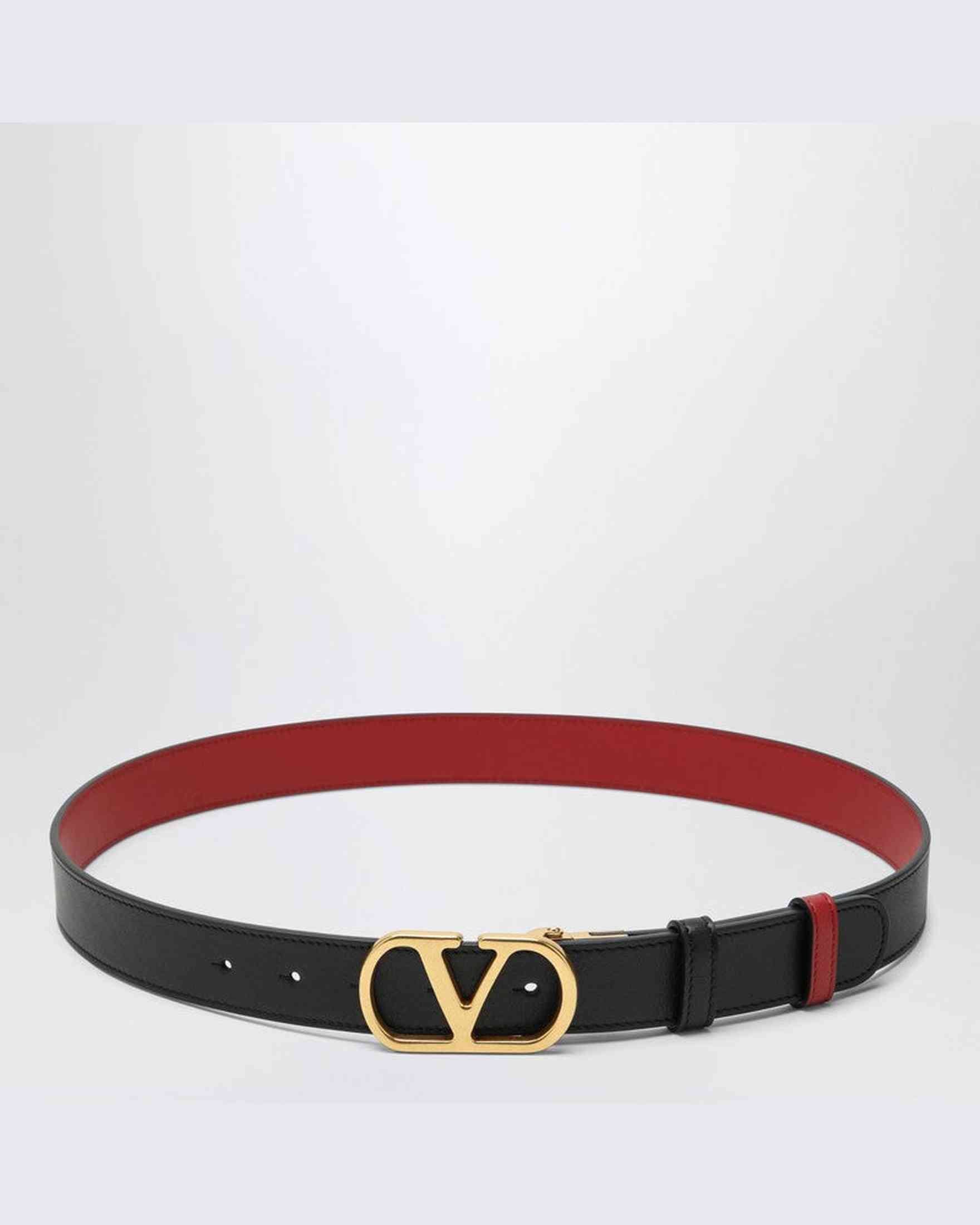 Valentino Garavani Reversible Vlogo Signature Belt In Black/Red Glam Steals