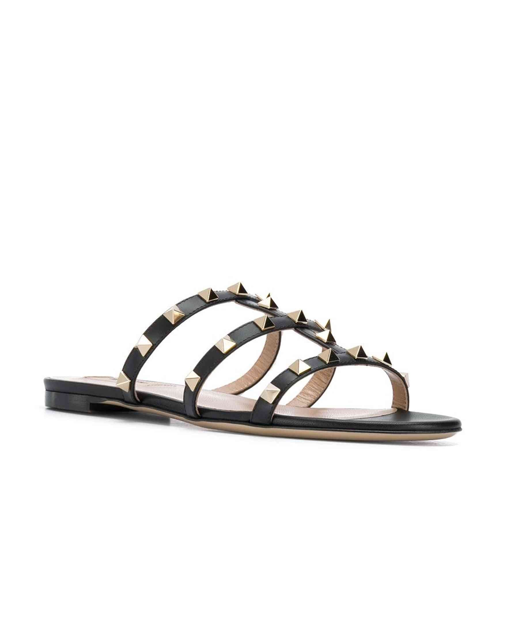 Valentino Garavani Rockstud Low Slide Sandals in Calfskin Glam Steals