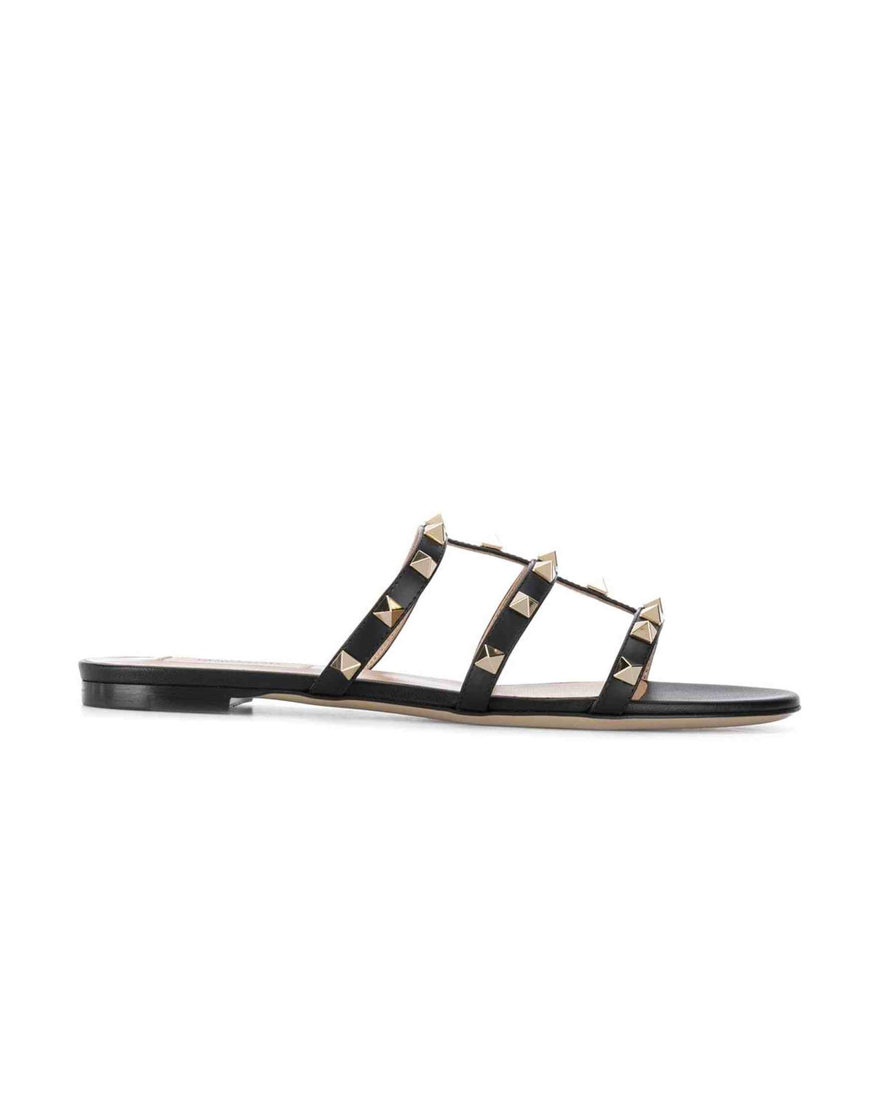 Valentino Garavani Rockstud Low Slide Sandals in Calfskin Glam Steals