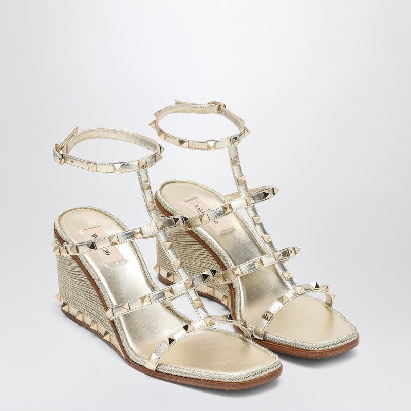 Valentino Garavani Rockstud Wedge Sandals in Platinum Color Glam Steals